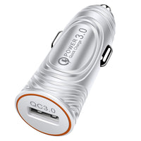 HKM-718803 Fast Charging Car Charger with QC3.0 and 3.1A USB Output in White and Black