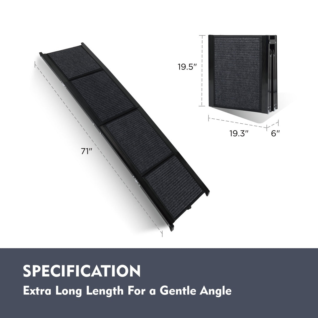 HKM-719059 Portable Dog Ramp for Cars, 71" Long & 19.5" Wide, Non-Slip Surface, Supports Up to 250 lbs, Folding Design for SUVs & Trucks