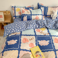 HKM-719315 Cute Cartoon 4-Piece Bed Sheet Set with Pillowcases and Quilt Cover