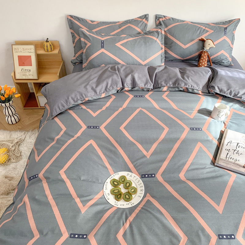 KTX-719315 Cute Cartoon 4-Piece Bed Sheet Set with Pillowcases and Quilt Cover