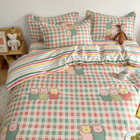 HKM-719315 Cute Cartoon 4-Piece Bed Sheet Set with Pillowcases and Quilt Cover