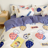HKM-719315 Cute Cartoon 4-Piece Bed Sheet Set with Pillowcases and Quilt Cover