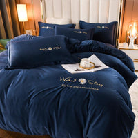 HKM-719379 Embroidered Crystal Velvet 4-Piece Bedding Set - Soft and Comfortable Design