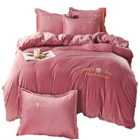 HKM-719379 Embroidered Crystal Velvet 4-Piece Bedding Set - Soft and Comfortable Design