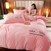 HKM-719379 Embroidered Crystal Velvet 4-Piece Bedding Set - Soft and Comfortable Design