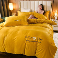 HKM-719379 Embroidered Crystal Velvet 4-Piece Bedding Set - Soft and Comfortable Design