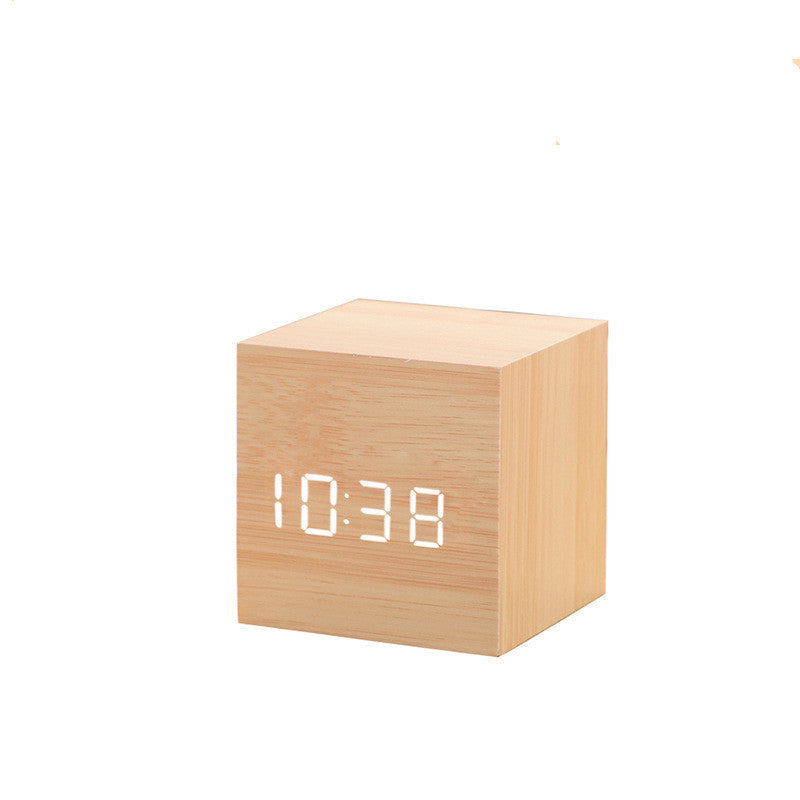 HKM-719379 Natural Wood LED Digital Alarm Clock with USB and Battery Power Options
