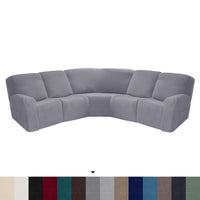 HKM-719443 5-Piece Solid Color Polyester Sofa Cover Set for 5-Seat Chaise Longue and Single Recliner