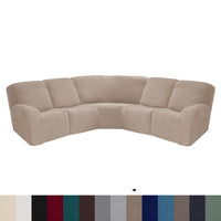 HKM-719443 5-Piece Solid Color Polyester Sofa Cover Set for 5-Seat Chaise Longue and Single Recliner