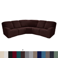 HKM-719443 5-Piece Solid Color Polyester Sofa Cover Set for 5-Seat Chaise Longue and Single Recliner