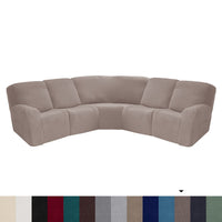 HKM-719443 5-Piece Solid Color Polyester Sofa Cover Set for 5-Seat Chaise Longue and Single Recliner