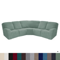 HKM-719443 5-Piece Solid Color Polyester Sofa Cover Set for 5-Seat Chaise Longue and Single Recliner