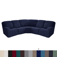 HKM-719443 5-Piece Solid Color Polyester Sofa Cover Set for 5-Seat Chaise Longue and Single Recliner