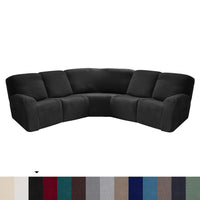 HKM-719443 5-Piece Solid Color Polyester Sofa Cover Set for 5-Seat Chaise Longue and Single Recliner