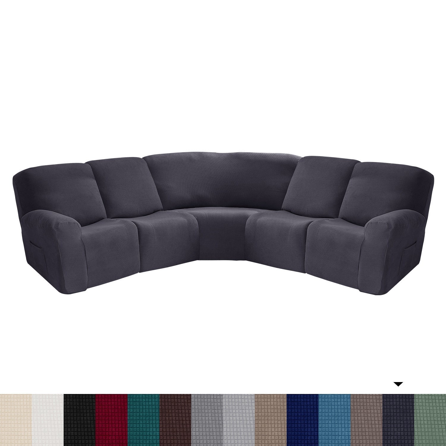 HKM-719443 5-Piece Solid Color Polyester Sofa Cover Set for 5-Seat Chaise Longue and Single Recliner