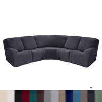 HKM-719443 5-Piece Solid Color Polyester Sofa Cover Set for 5-Seat Chaise Longue and Single Recliner