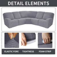 HKM-719443 5-Piece Solid Color Polyester Sofa Cover Set for 5-Seat Chaise Longue and Single Recliner