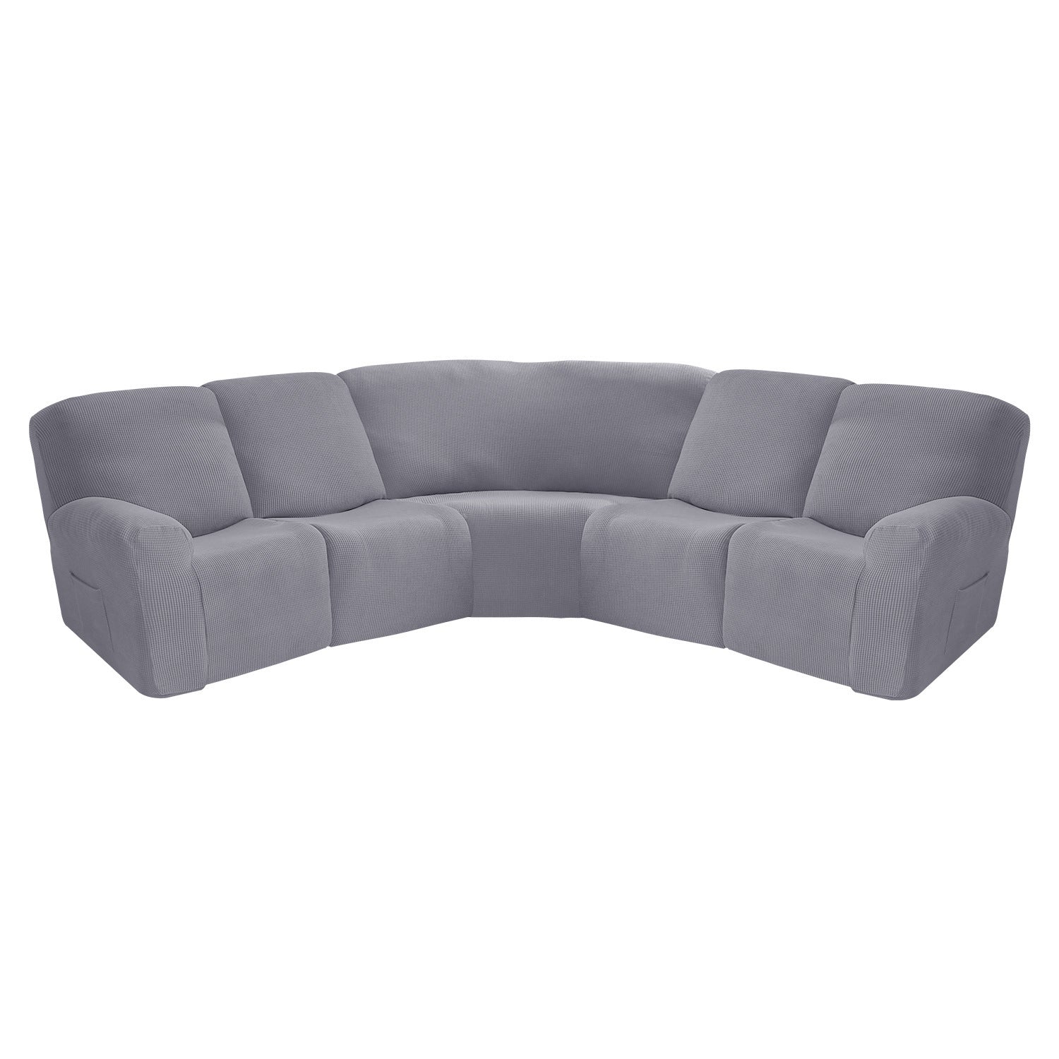 HKM-719443 5-Piece Solid Color Polyester Sofa Cover Set for 5-Seat Chaise Longue and Single Recliner