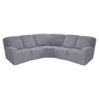 HKM-719443 5-Piece Solid Color Polyester Sofa Cover Set for 5-Seat Chaise Longue and Single Recliner