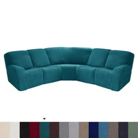 HKM-719443 5-Piece Solid Color Polyester Sofa Cover Set for 5-Seat Chaise Longue and Single Recliner