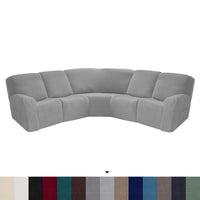 HKM-719443 5-Piece Solid Color Polyester Sofa Cover Set for 5-Seat Chaise Longue and Single Recliner