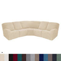 HKM-719443 5-Piece Solid Color Polyester Sofa Cover Set for 5-Seat Chaise Longue and Single Recliner