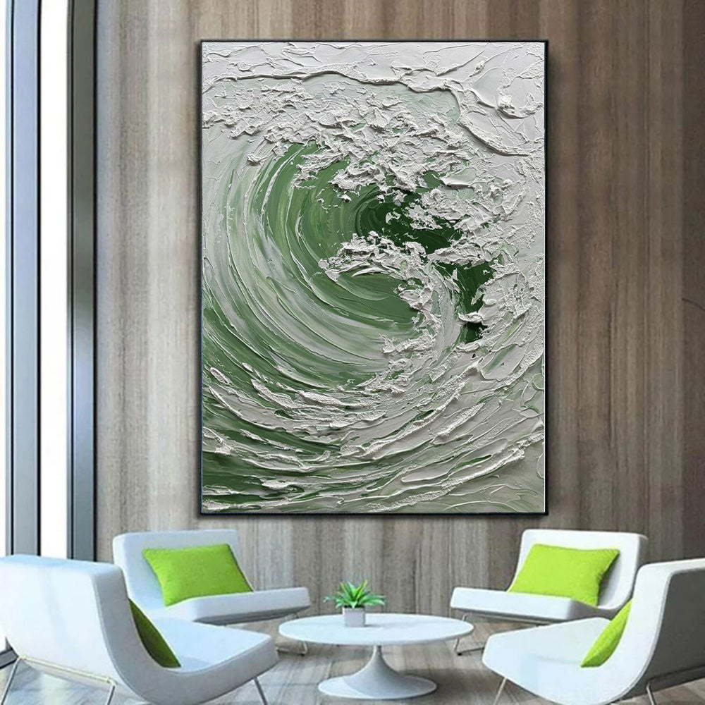 HKM-719635 Hand-painted Abstract Ocean Waves Oil Painting on Canvas for Living Room or Office Decor