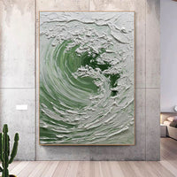 HKM-719635 Hand-painted Abstract Ocean Waves Oil Painting on Canvas for Living Room or Office Decor