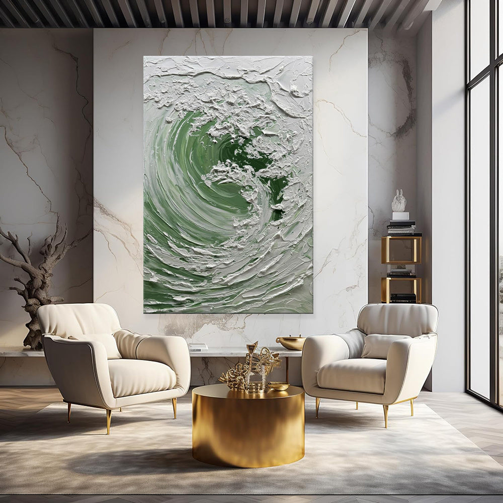 HKM-719635 Hand-painted Abstract Ocean Waves Oil Painting on Canvas for Living Room or Office Decor