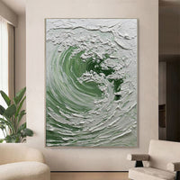 HKM-719635 Hand-painted Abstract Ocean Waves Oil Painting on Canvas for Living Room or Office Decor