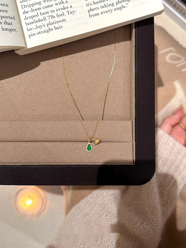 HKM-719699 S925 Sterling Silver Natural Jadeite Gourd Pendant Necklace