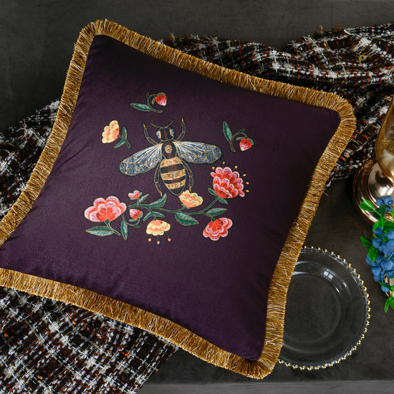 HKM-719763 Retro Square Waist Cushion Pillow with Tassel Backrest, Available in Multiple Colors and Designs (45x45cm)