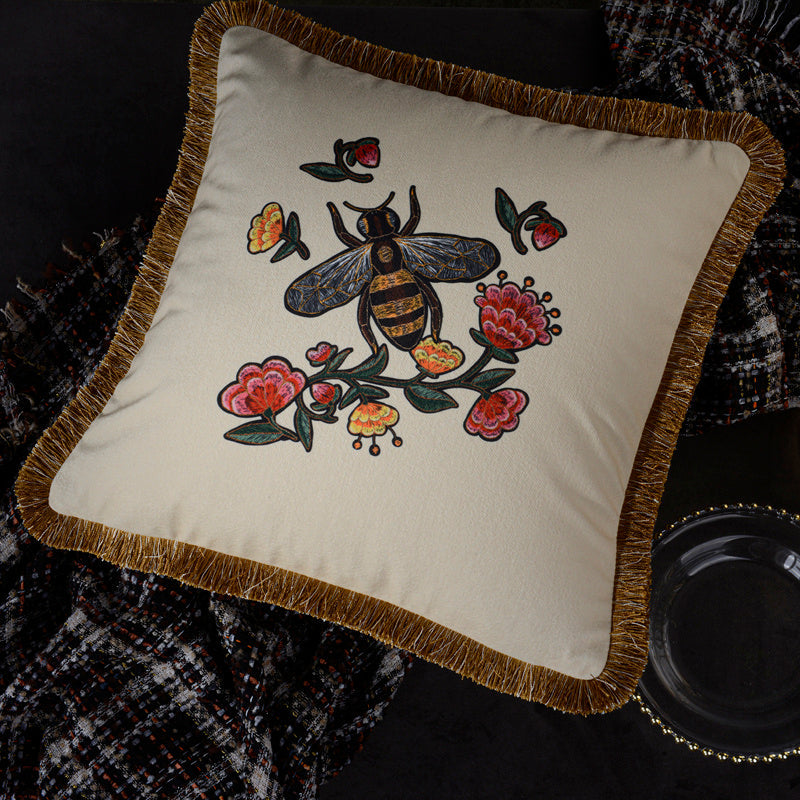 HKM-719763 Retro Square Waist Cushion Pillow with Tassel Backrest, Available in Multiple Colors and Designs (45x45cm)