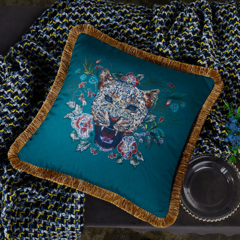 HKM-719763 Retro Square Waist Cushion Pillow with Tassel Backrest, Available in Multiple Colors and Designs (45x45cm)