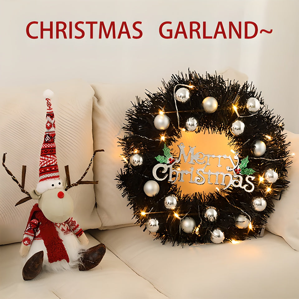 HKM-719827 24-inch Black Garland with Silver Balls and Decorative Christmas Letters