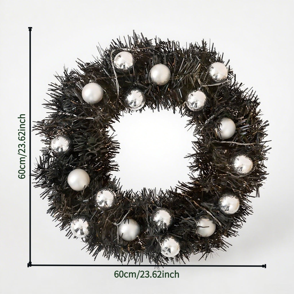 HKM-719827 24-inch Black Garland with Silver Balls and Decorative Christmas Letters