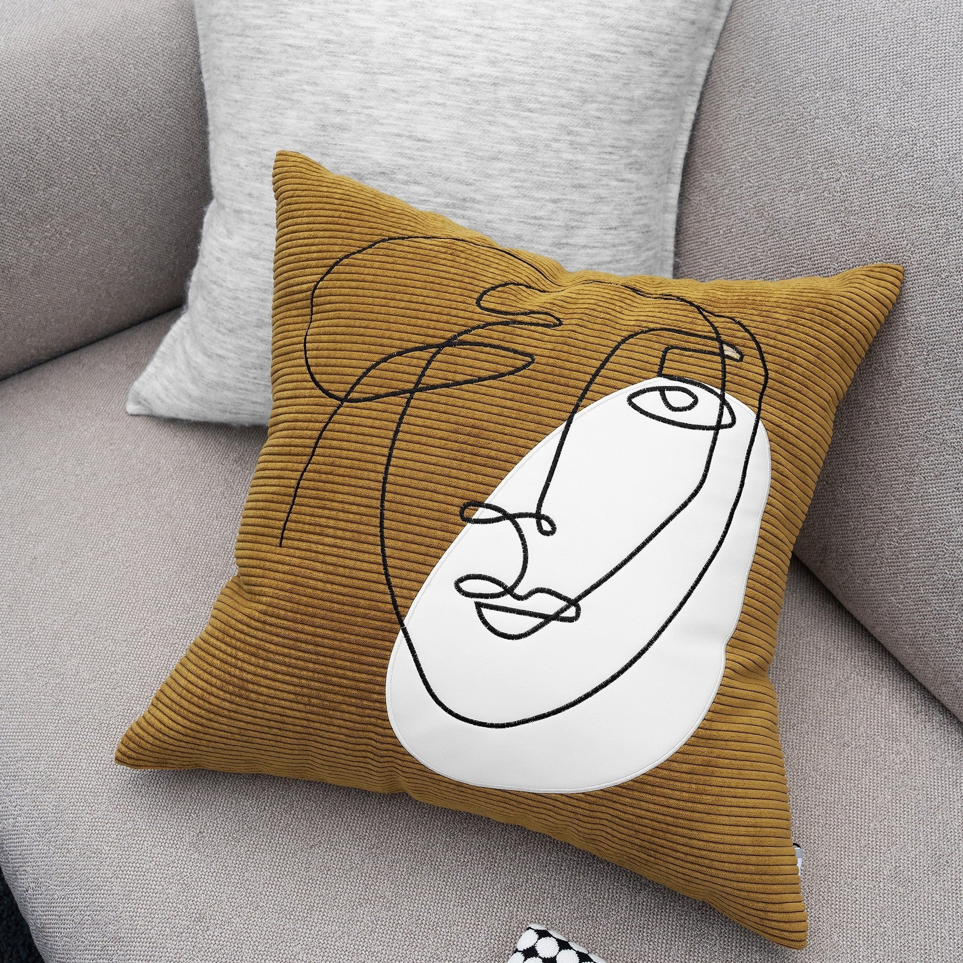 HKM-719827 Nordic Modern Square Corduroy Embroidered Throw Pillow for Living Room