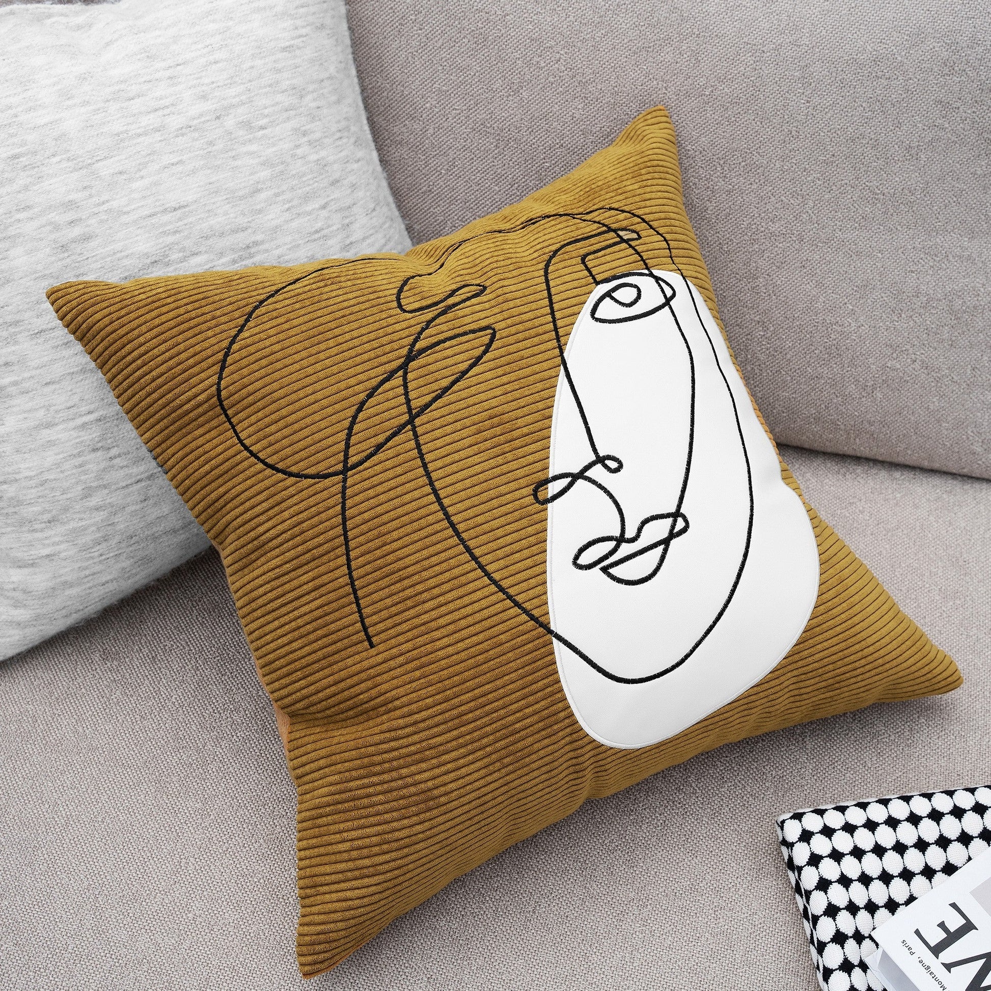 HKM-719827 Nordic Modern Square Corduroy Embroidered Throw Pillow for Living Room