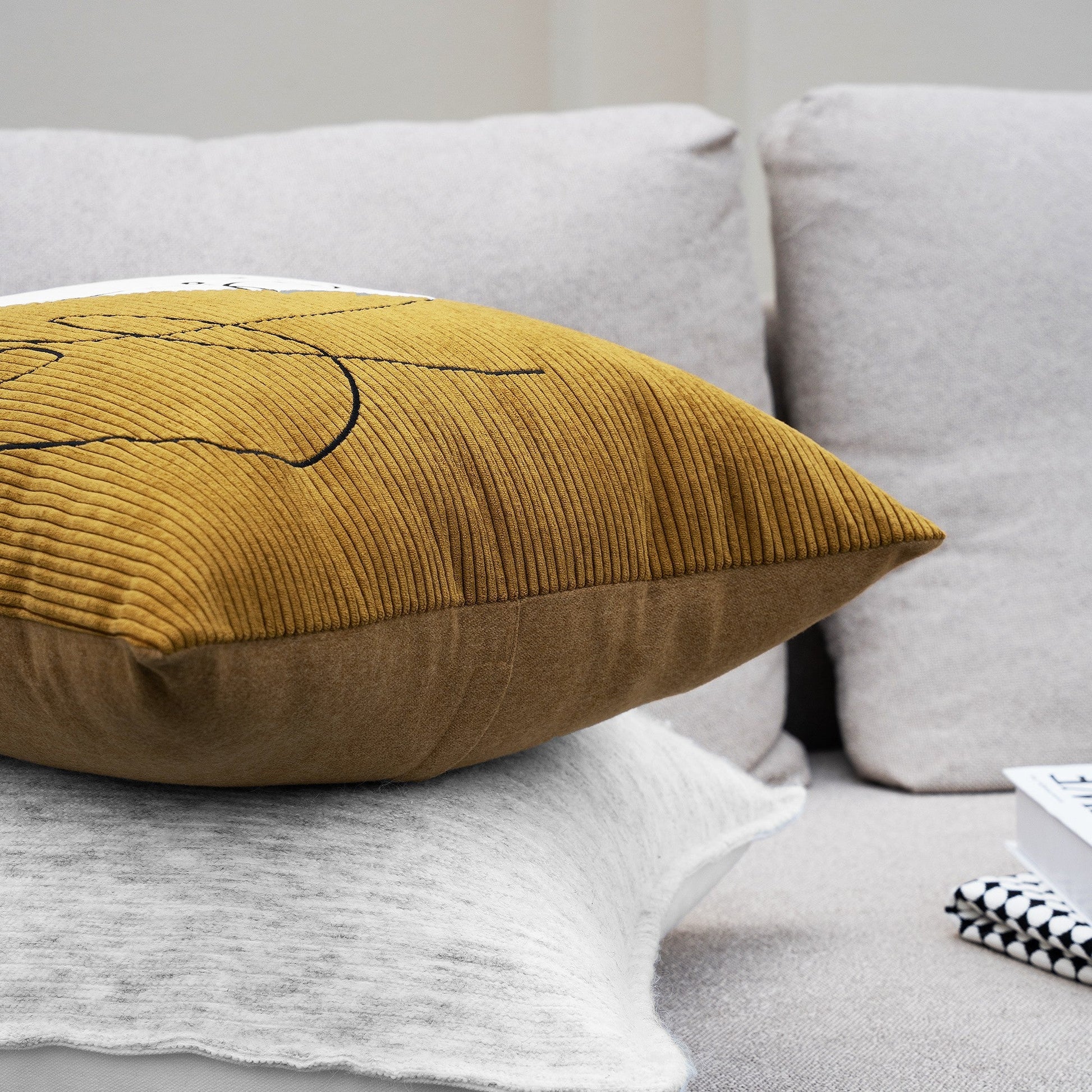 HKM-719827 Nordic Modern Square Corduroy Embroidered Throw Pillow for Living Room