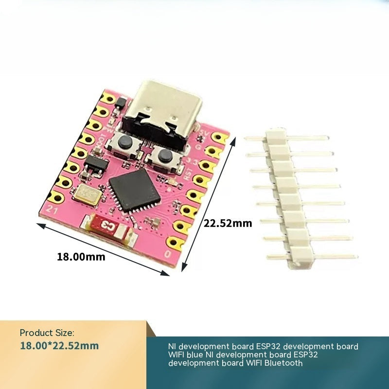 HKM-719891 ESP32 SuperMini Development Board - Compact Black and Pink Design, Dimensions 18x225mm