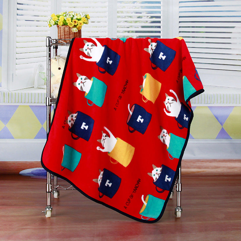 HKM-720019 Cozy Coral Fleece Cartoon Blanket for Babies and Office Use