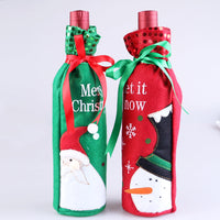 HKM-720147 Christmas Wine Bottle Cover Set - Festive Red and Green Cloth Decor for Holiday Gifting