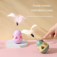 HKM-720339 Feather Cat Tumbler Toy - Roly-Poly Design in Yellow and Pink