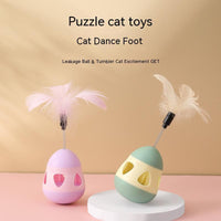 HKM-720339 Feather Cat Tumbler Toy - Roly-Poly Design in Yellow and Pink