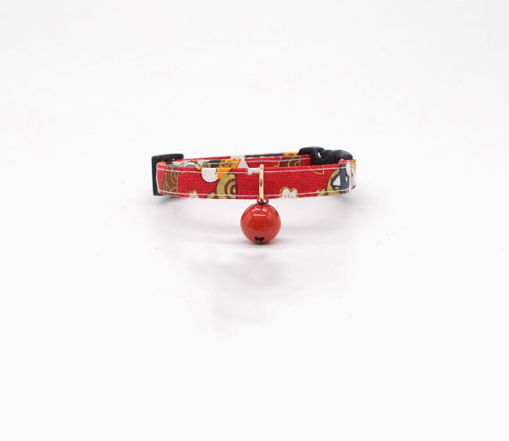 HKM-720403 Lightweight Adjustable Red Plaid Bell Collar for Cats - Size XS to L with Heart and Flower Designs