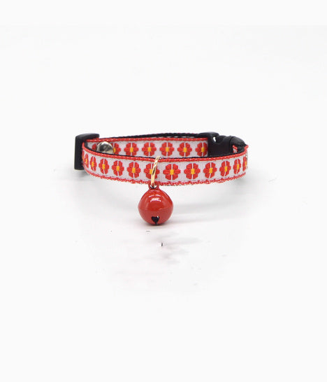 HKM-720403 Lightweight Adjustable Red Plaid Bell Collar for Cats - Size XS to L with Heart and Flower Designs