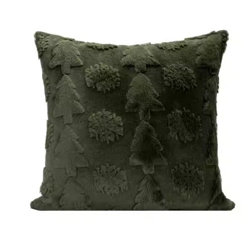 HKM-720531 Plush Decorative Pillow with Light and Dark Small Tree Design, 45x45cm