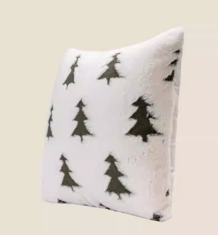 HKM-720531 Plush Decorative Pillow with Light and Dark Small Tree Design, 45x45cm
