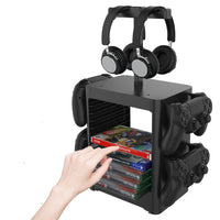 HKM-720723 Universal Game Console Storage Rack for PS5, PS4, Xbox Series, Switch - Headphone and Accessory Organizer
