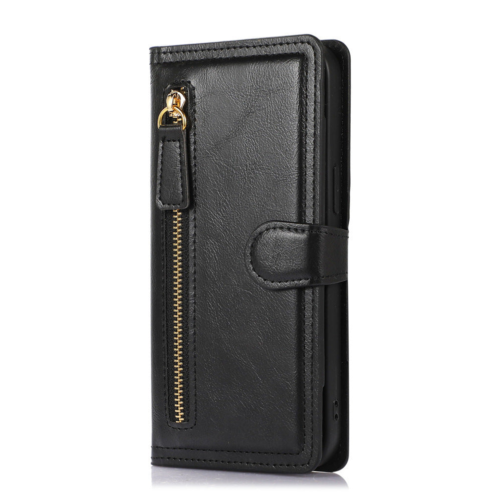 HKM-720787 Minimalist Leather Phone Case with Bracket and Card Holder for iPhone